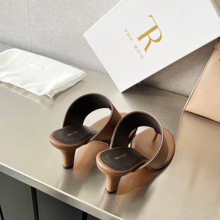 THE ROW 26S HEELED THONG MULES 60MM IN BROWN CALFSKIN