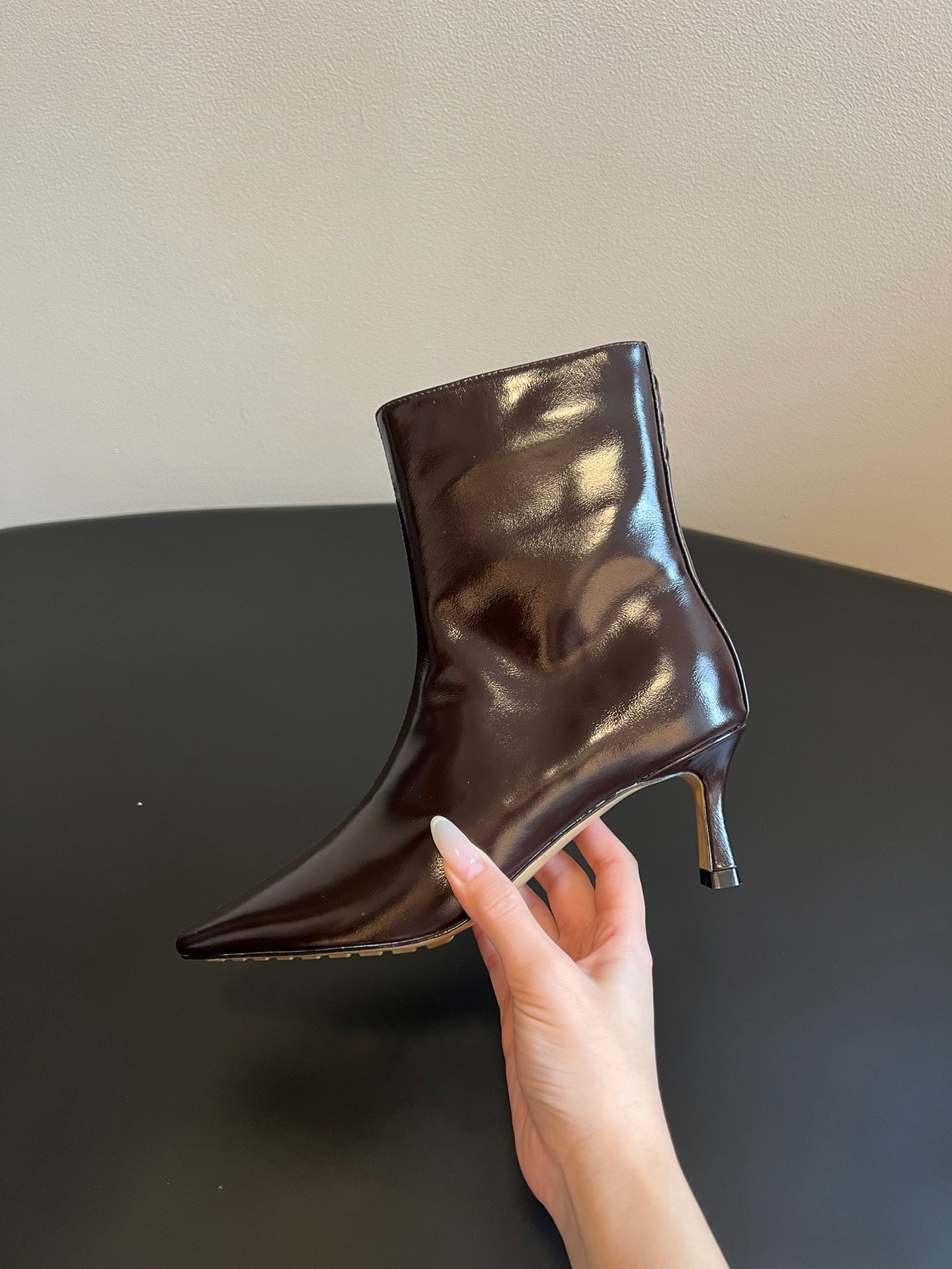 BOTTEGA VENETA 26S POINTED-TOE BOOTS 50 MM IN DARK BROWN CALFSKIN