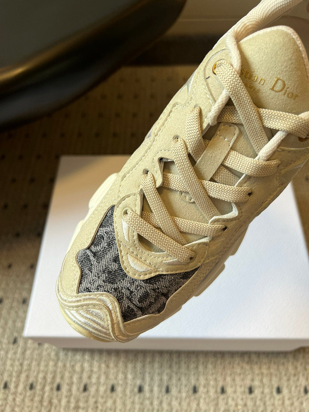 DIOR 26S VIBE SNEAKER 55MM IN DARK GRAY DIOR OBLIQUE LUSENTI EMBROIDERED COTTON AND BEIGE SUEDE