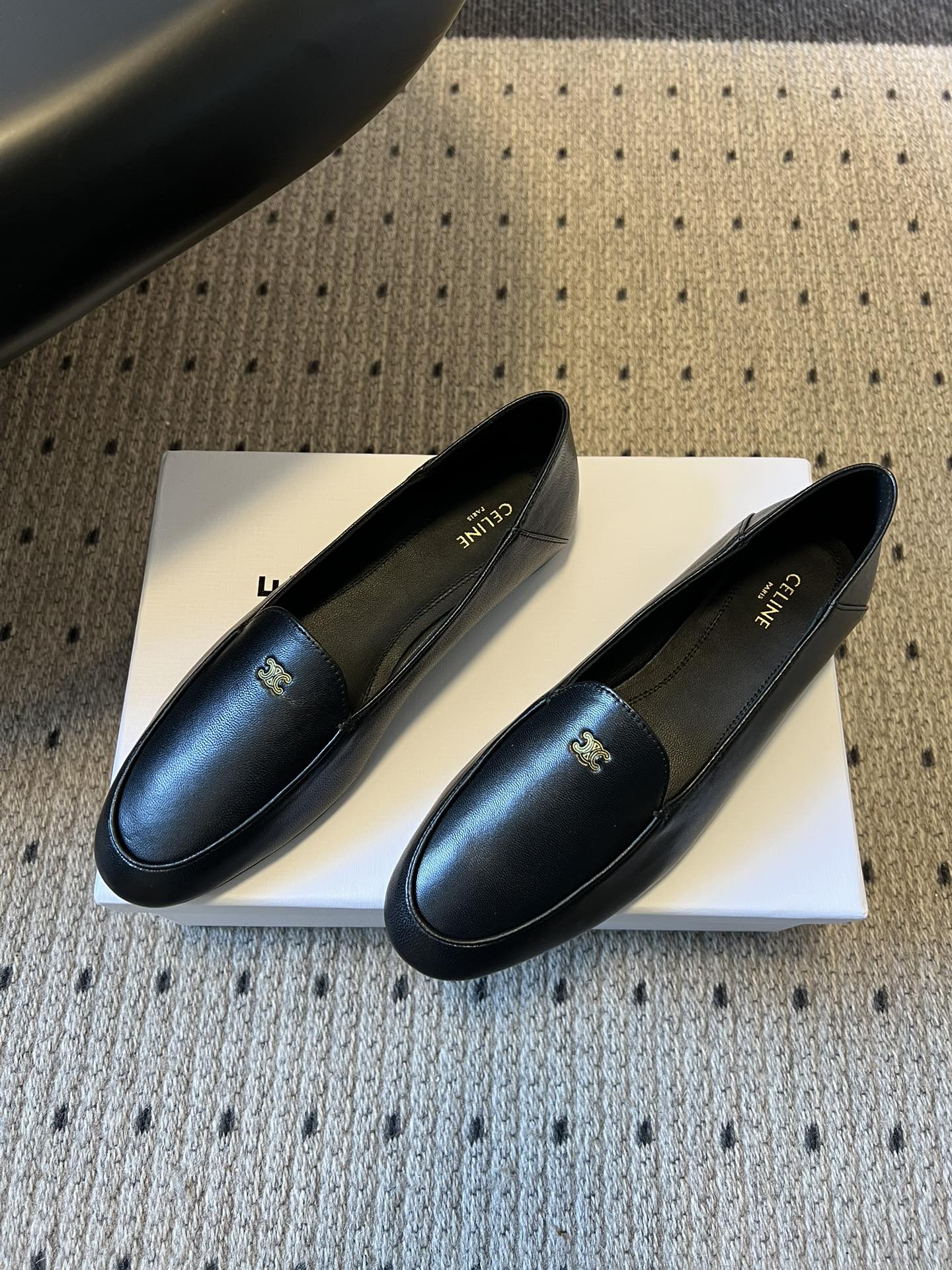 CELINE 26S FLAT LOAFERS IN BLACK LAMBSKIN