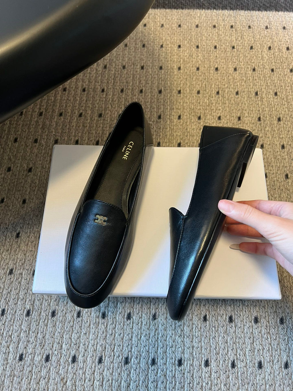 CELINE 26S FLAT LOAFERS IN BLACK LAMBSKIN