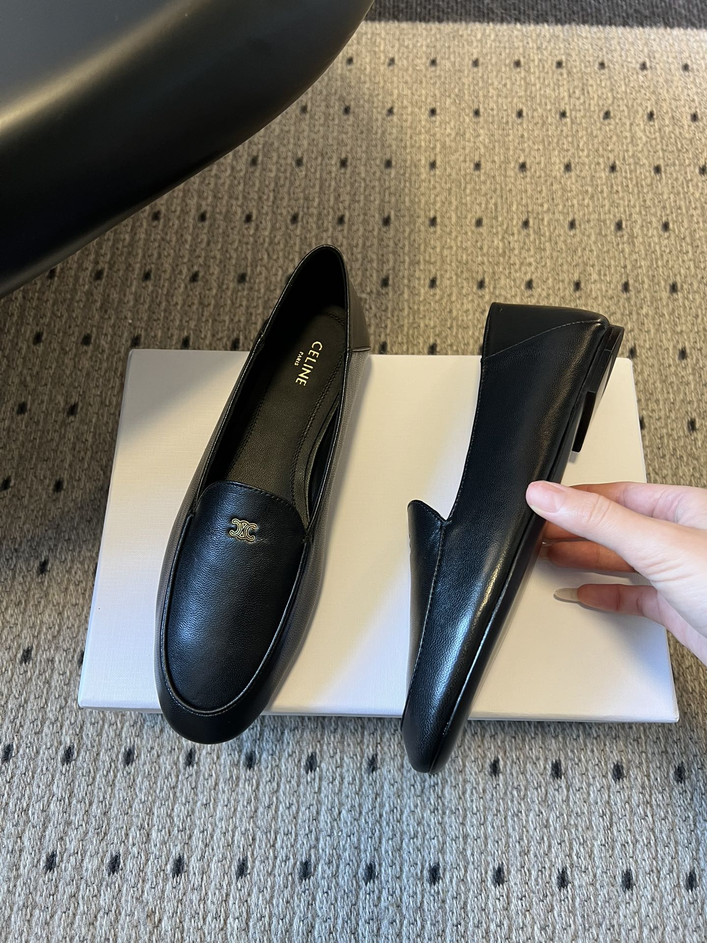 CELINE 26S FLAT LOAFERS IN BLACK LAMBSKIN