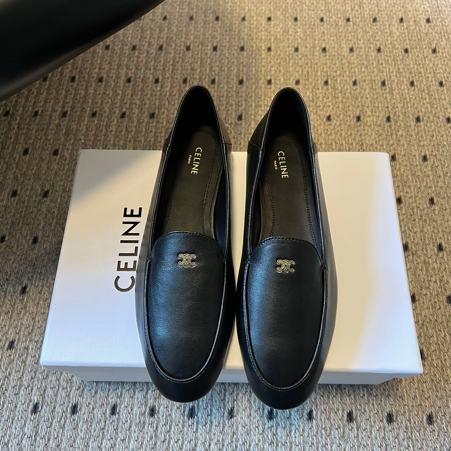 CELINE 26S FLAT LOAFERS IN BLACK LAMBSKIN