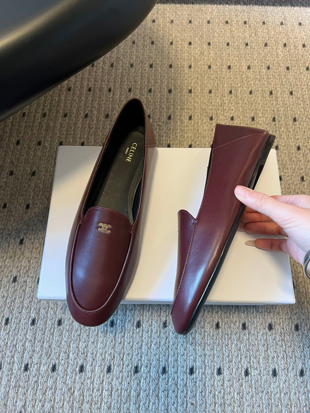 CELINE 26S FLAT LOAFERS IN DARK RED LAMBSKIN