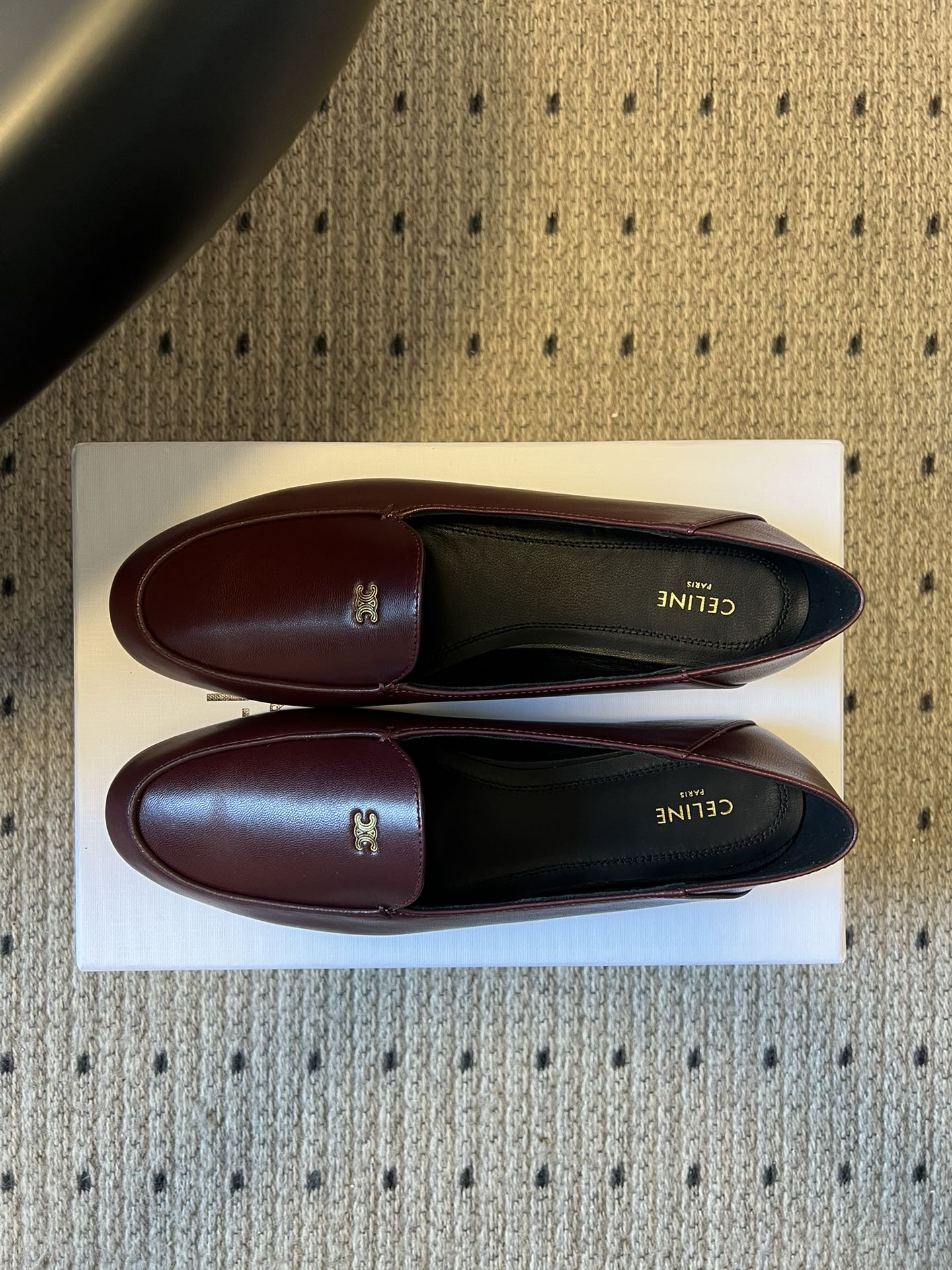 CELINE 26S FLAT LOAFERS IN DARK RED LAMBSKIN