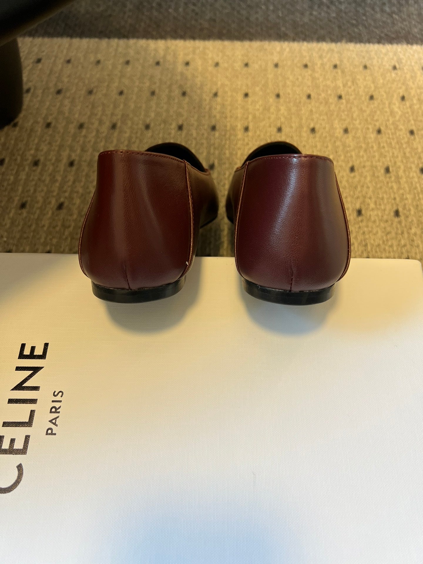 CELINE 26S FLAT LOAFERS IN DARK RED LAMBSKIN
