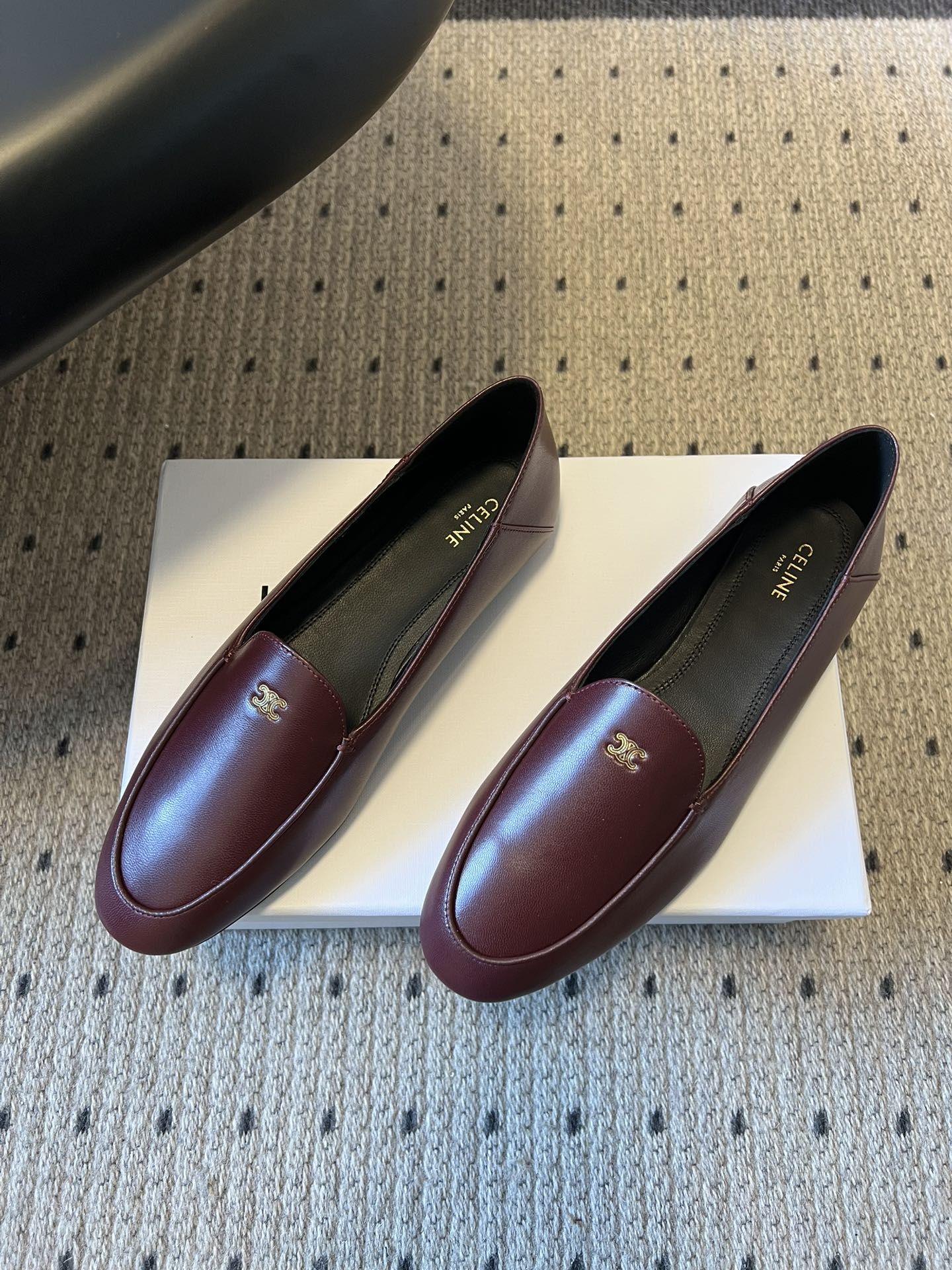CELINE 26S FLAT LOAFERS IN DARK RED LAMBSKIN