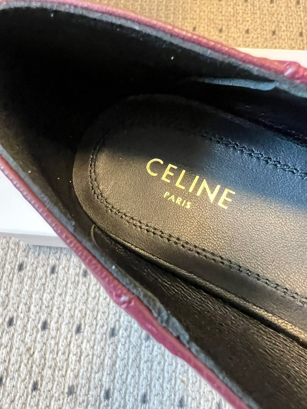 CELINE 26S FLAT LOAFERS IN DARK RED LAMBSKIN
