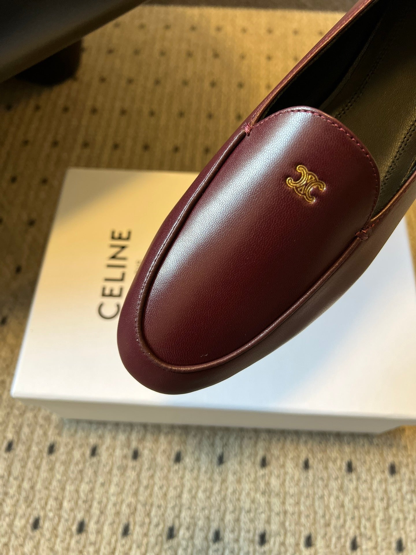 CELINE 26S FLAT LOAFERS IN DARK RED LAMBSKIN