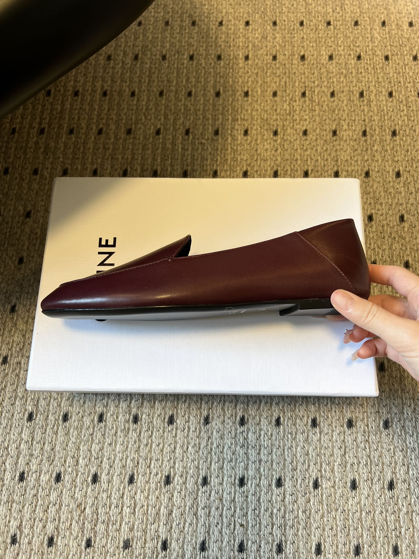 CELINE 26S FLAT LOAFERS IN DARK RED LAMBSKIN