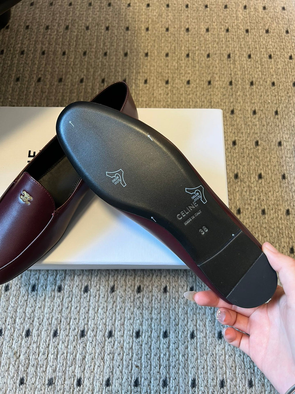 CELINE 26S FLAT LOAFERS IN DARK RED LAMBSKIN