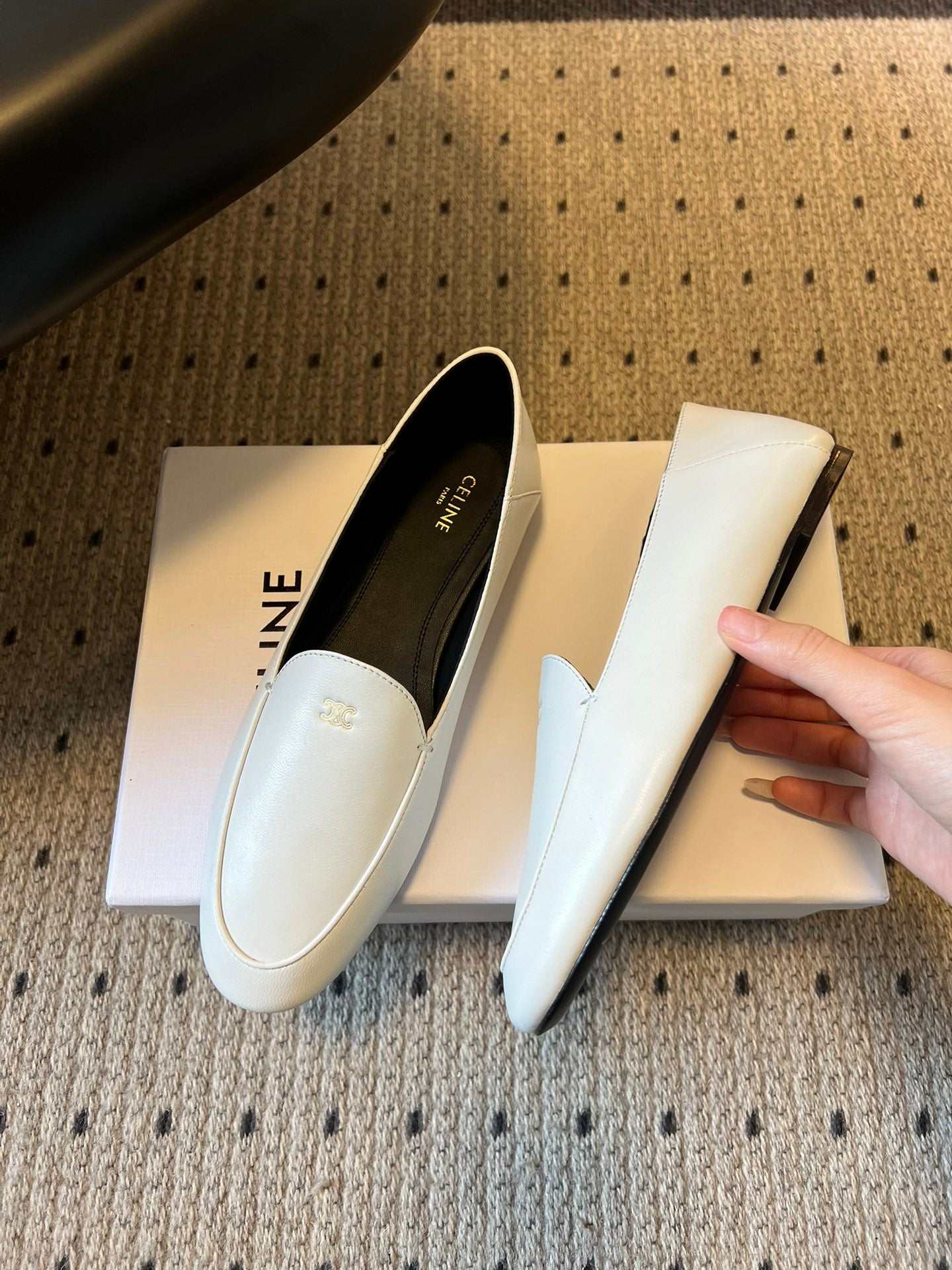 CELINE 26S FLAT LOAFERS IN WHITE LAMBSKIN