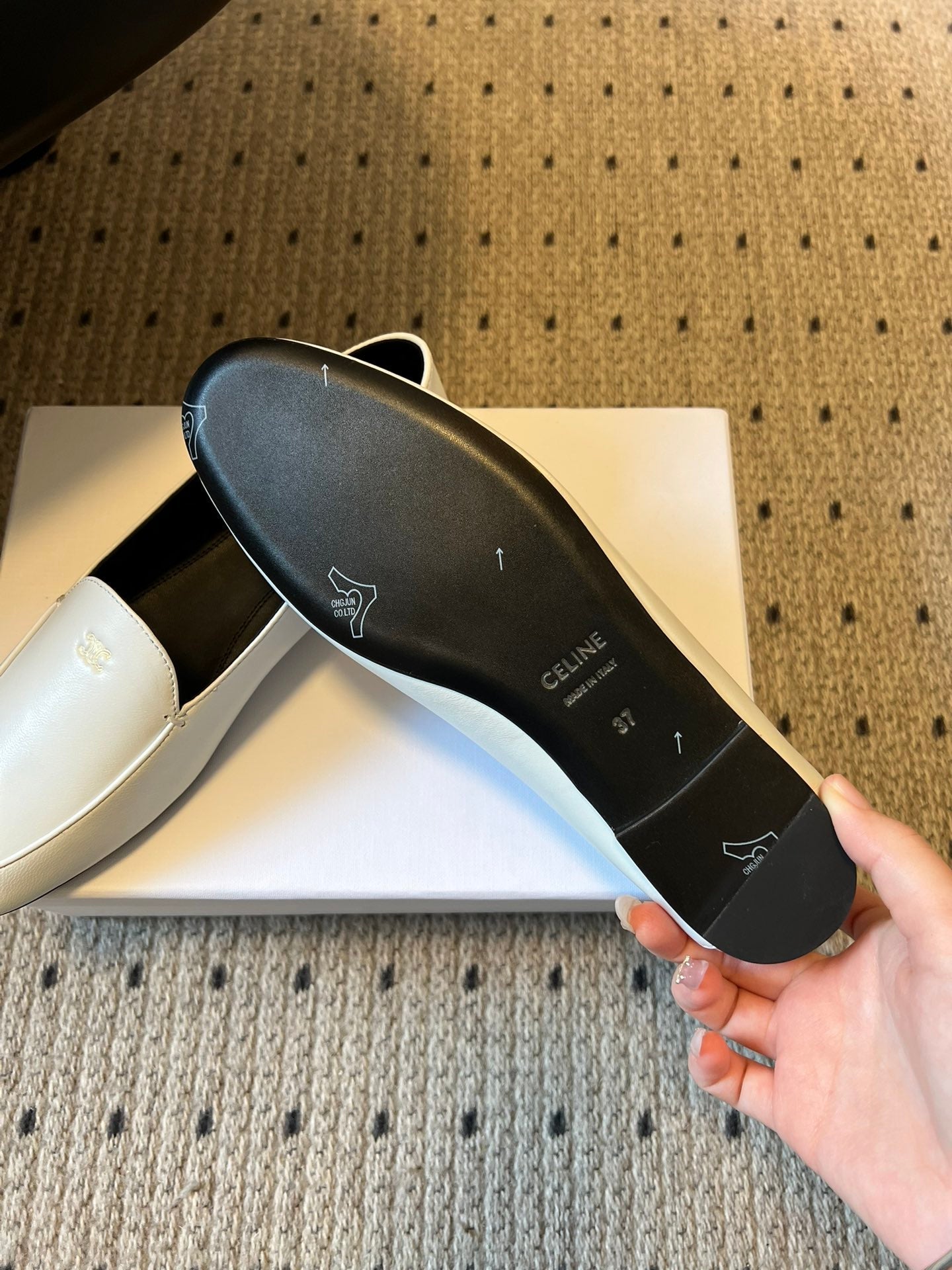 CELINE 26S FLAT LOAFERS IN WHITE LAMBSKIN