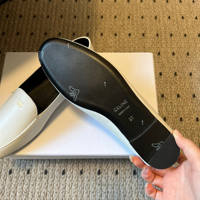 CELINE 26S FLAT LOAFERS IN WHITE LAMBSKIN