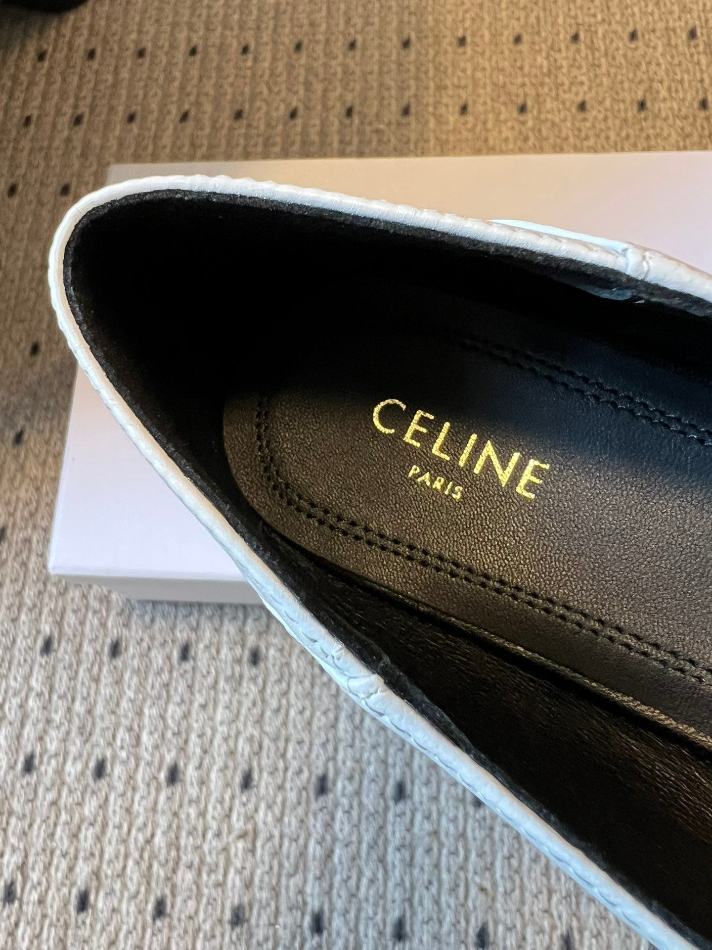 CELINE 26S FLAT LOAFERS IN WHITE LAMBSKIN