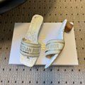 DIOR 26S DWAY HEELED SLIDE 40MM IN WHITE AND GOLD EMBROIDERED COTTON