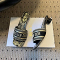 DIOR 26S DWAY HEELED SLIDE 40MM IN BLACK AND GOLD EMBROIDERED COTTON
