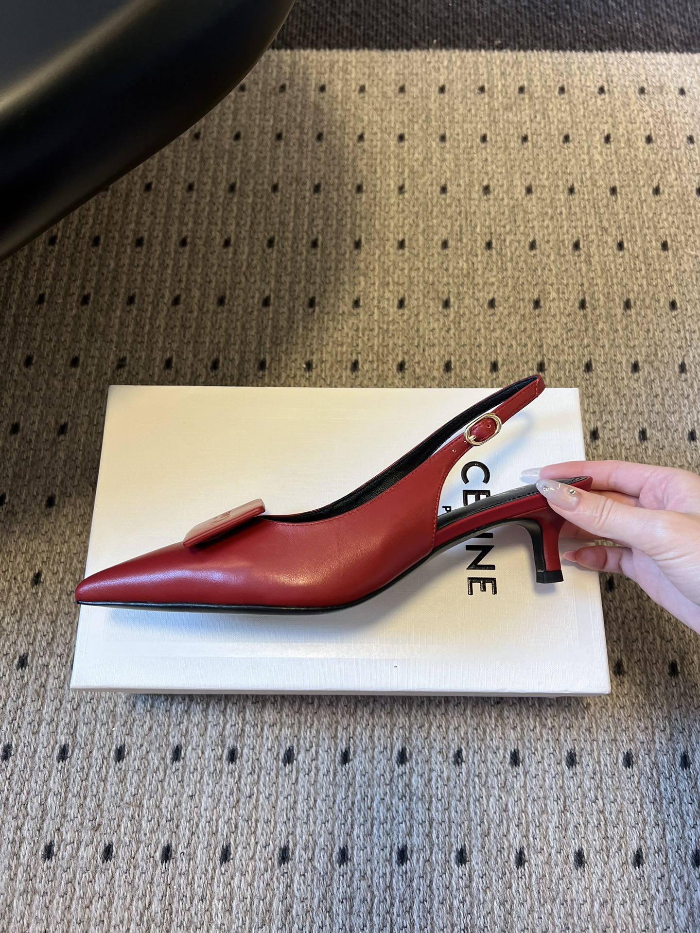 CELINE 26S HIGH-HEEL SLINGBACK 45 MM IN DARK RED CALFSKIN