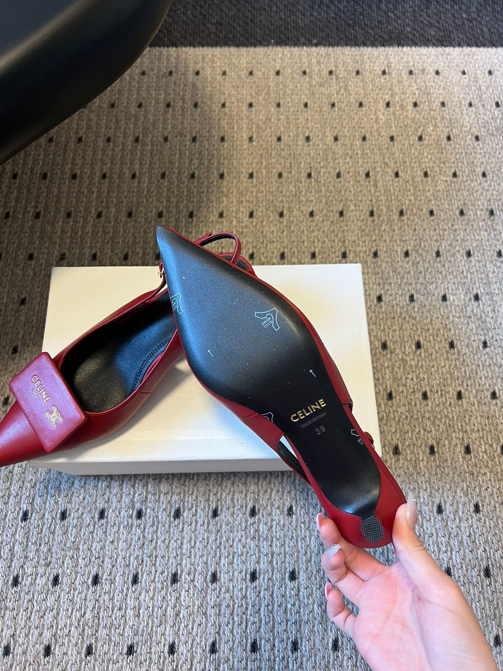 CELINE 26S HIGH-HEEL SLINGBACK 45 MM IN DARK RED CALFSKIN