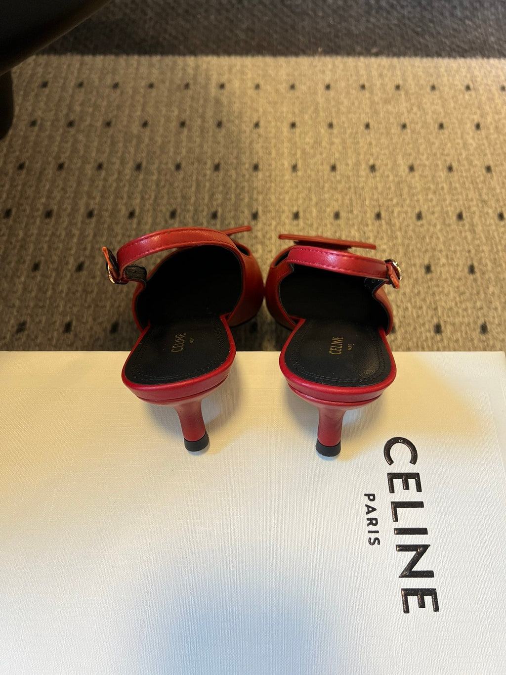 CELINE 26S HIGH-HEEL SLINGBACK 45 MM IN DARK RED CALFSKIN