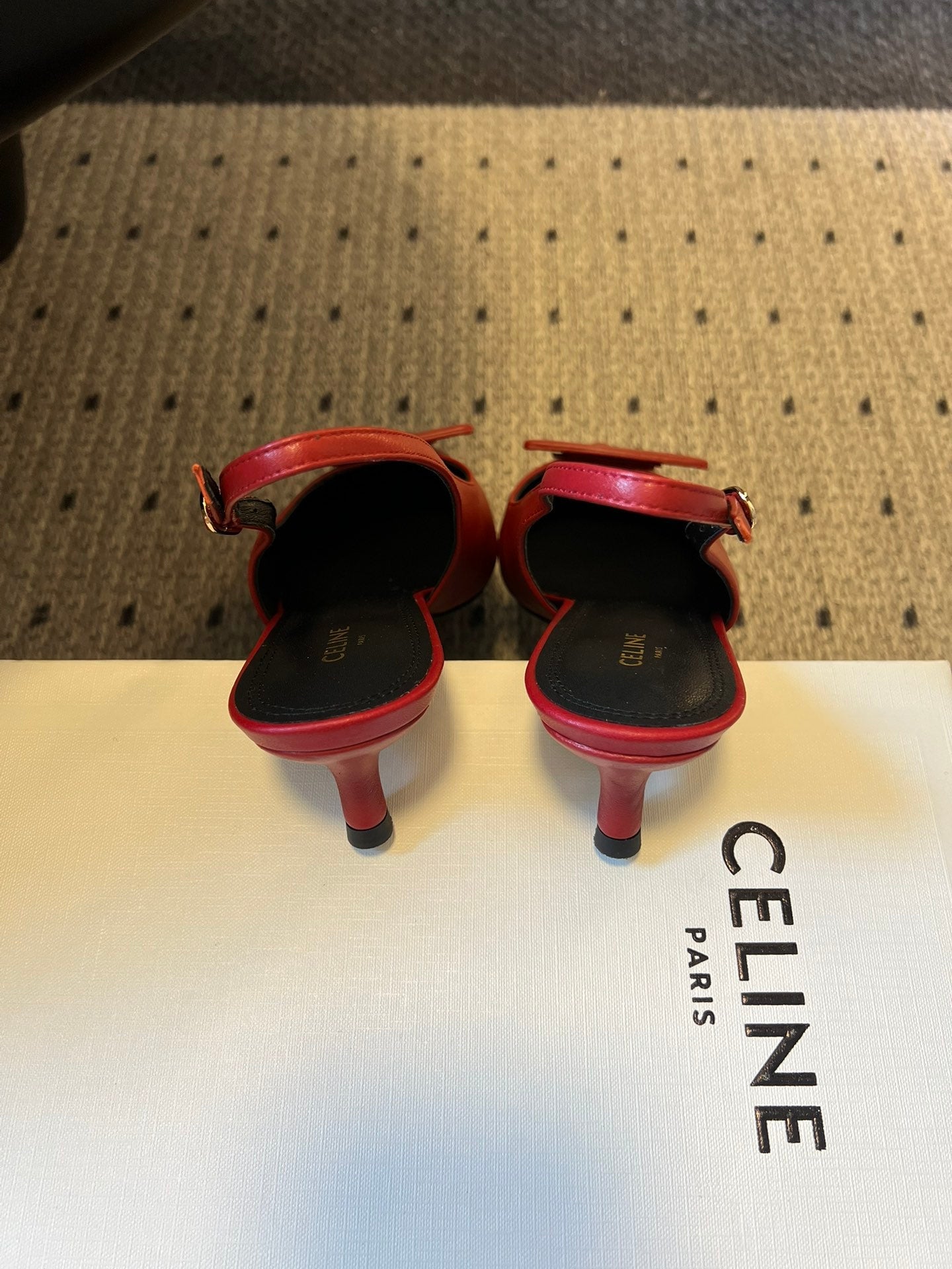 CELINE 26S HIGH-HEEL SLINGBACK 45 MM IN DARK RED CALFSKIN