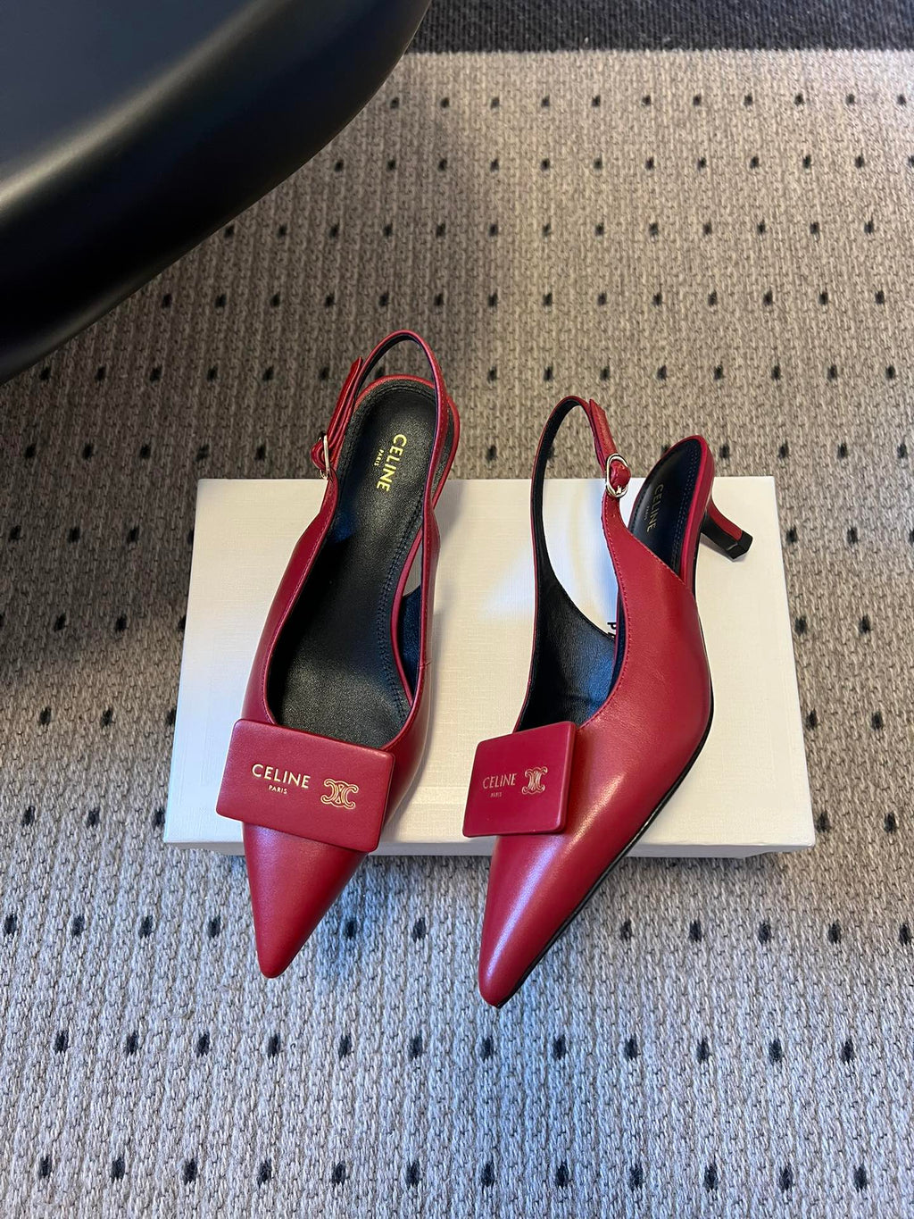 CELINE 26S HIGH-HEEL SLINGBACK 45 MM IN DARK RED CALFSKIN