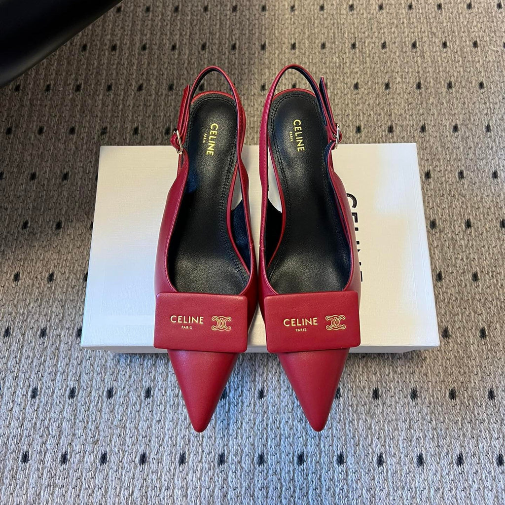 CELINE 26S HIGH-HEEL SLINGBACK 45 MM IN DARK RED CALFSKIN
