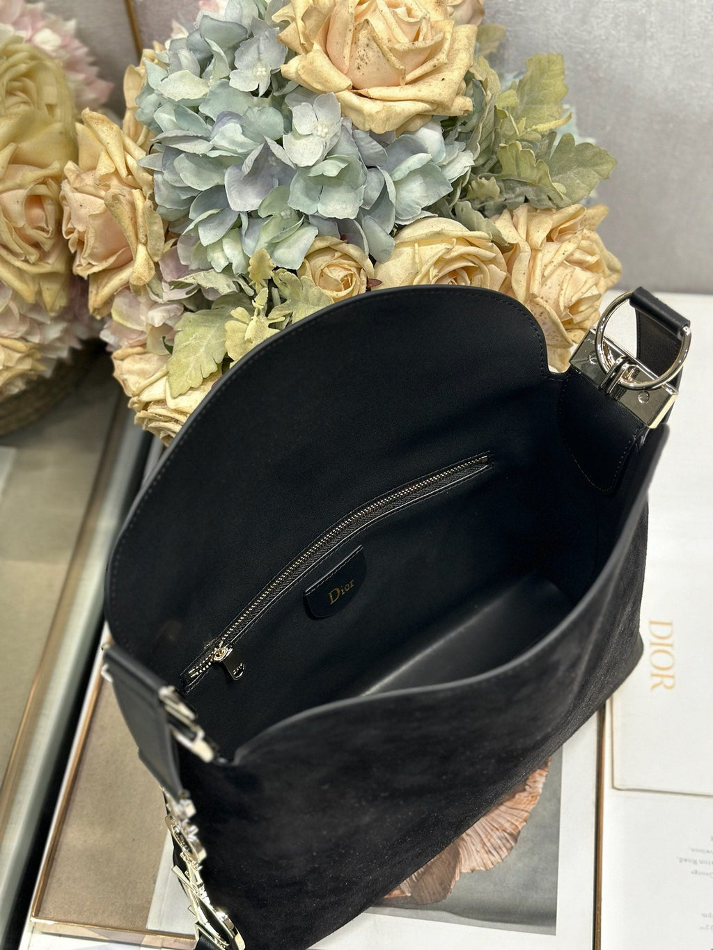 DIOR 26S DIORLY BAG 28 IN BLACK SUEDE