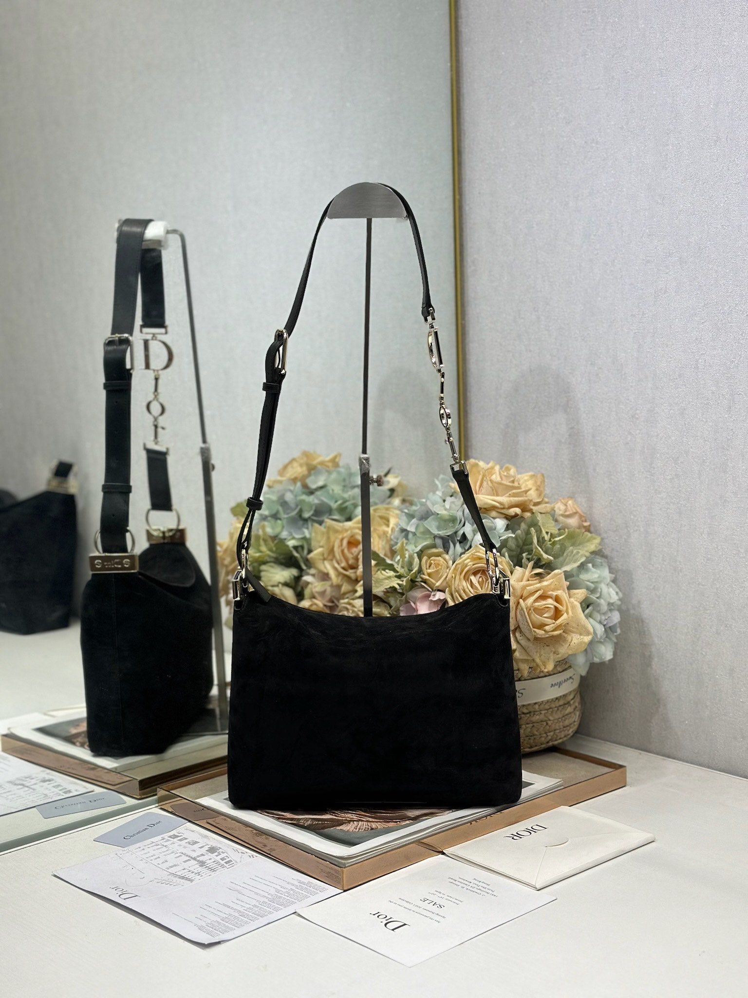 DIOR 26S DIORLY BAG 28 IN BLACK SUEDE