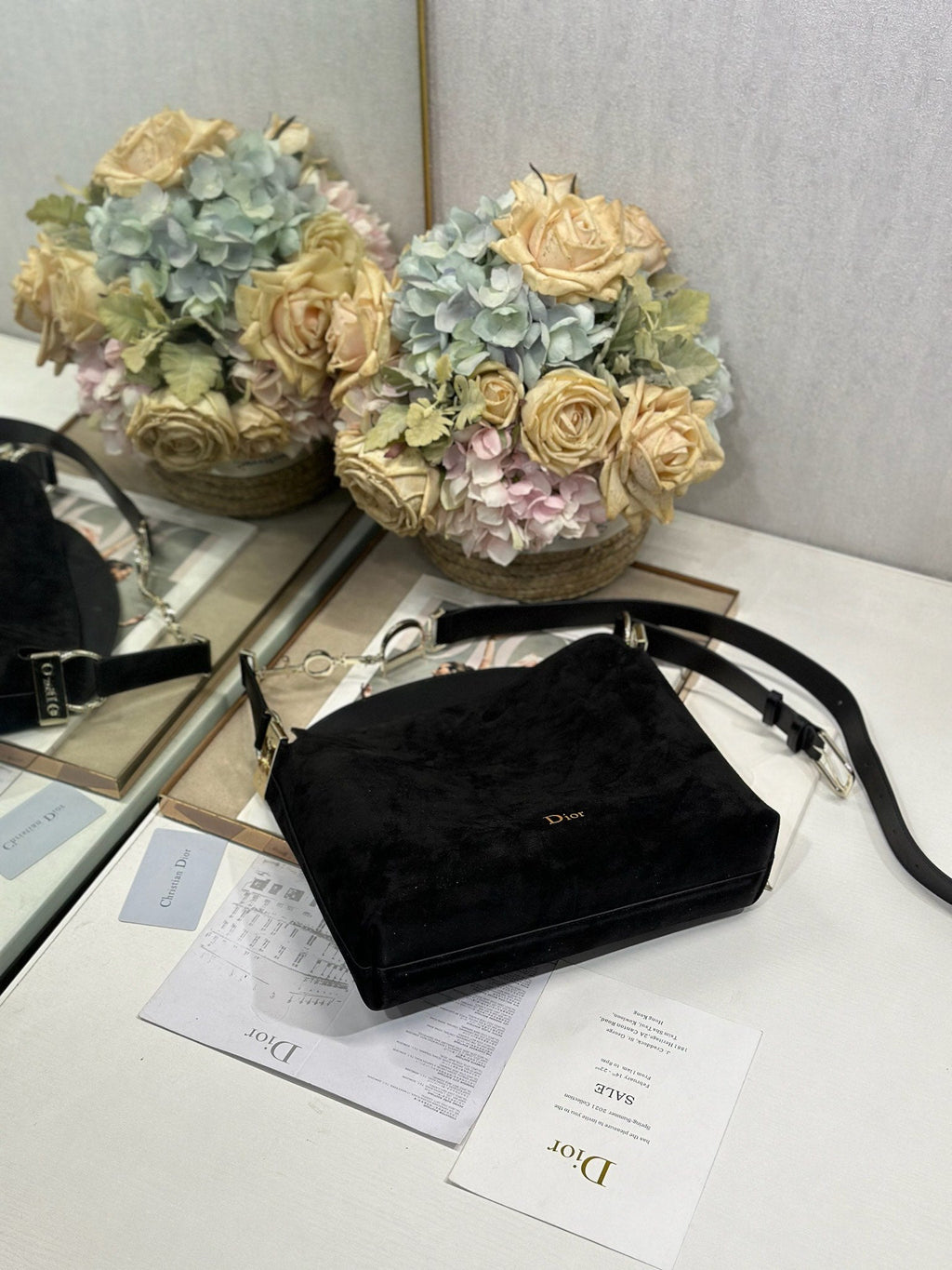DIOR 26S DIORLY BAG 28 IN BLACK SUEDE