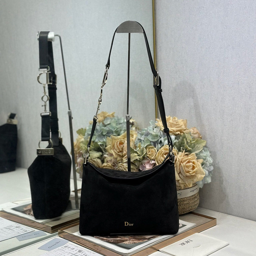 DIOR 26S DIORLY BAG 28 IN BLACK SUEDE