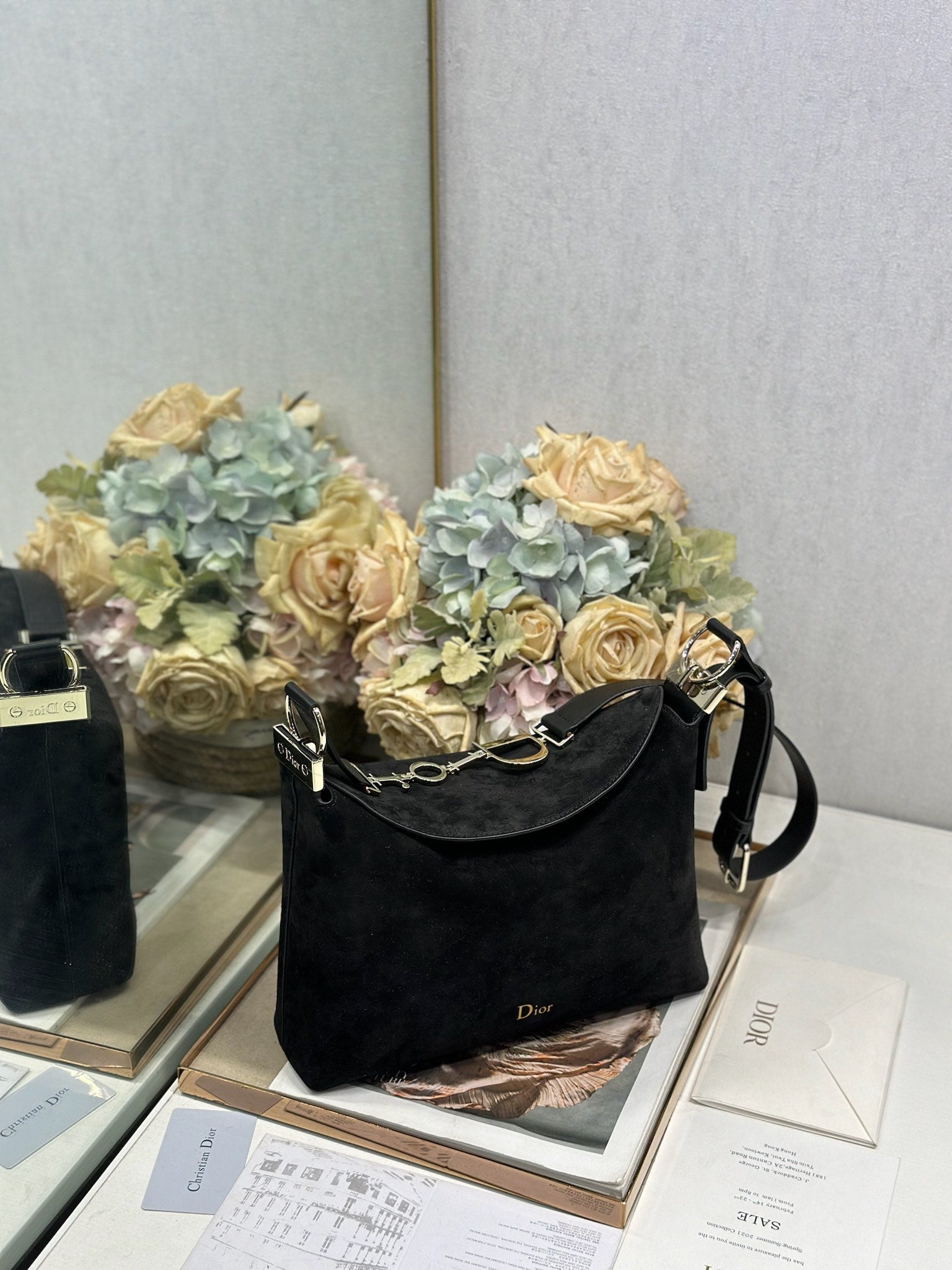 DIOR 26S DIORLY BAG 28 IN BLACK SUEDE