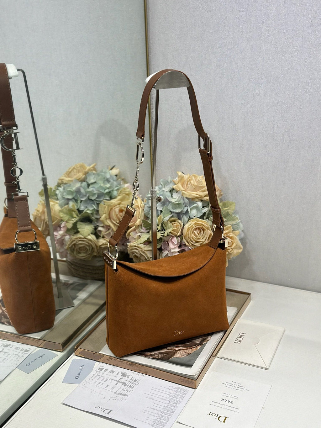 DIOR 26S DIORLY BAG 28 IN BROWN SUEDE
