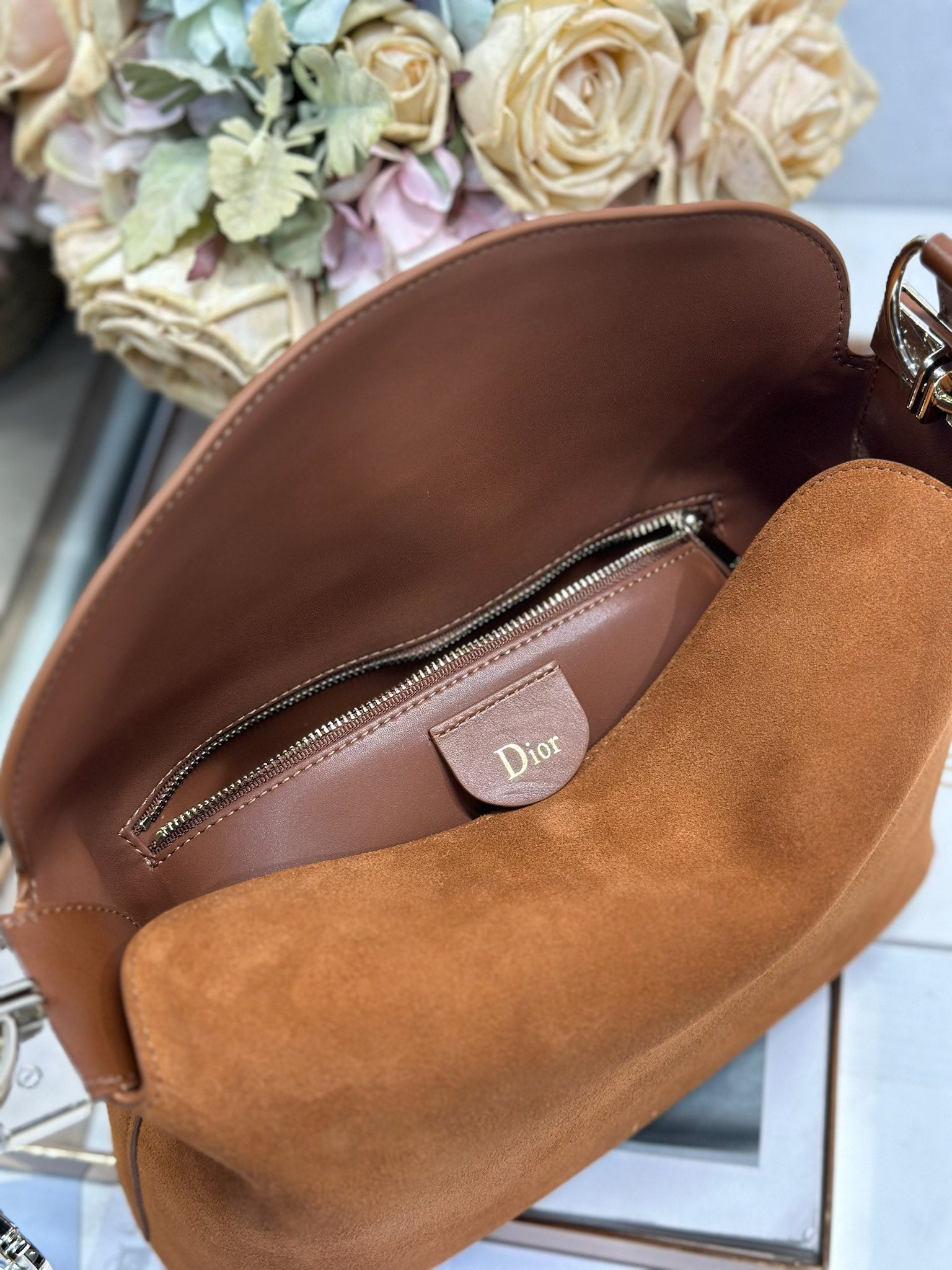 DIOR 26S DIORLY BAG 28 IN BROWN SUEDE