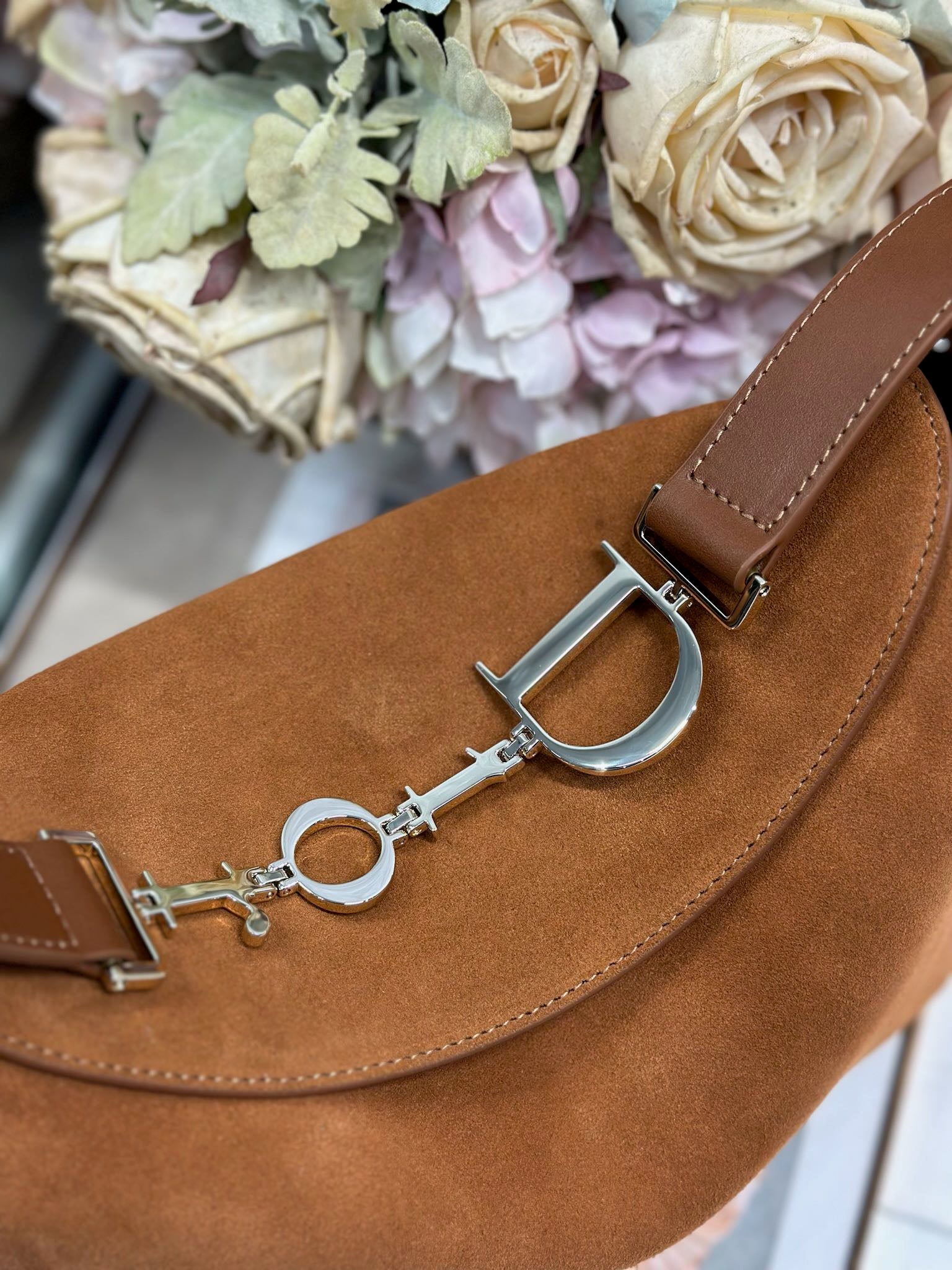 DIOR 26S DIORLY BAG 28 IN BROWN SUEDE