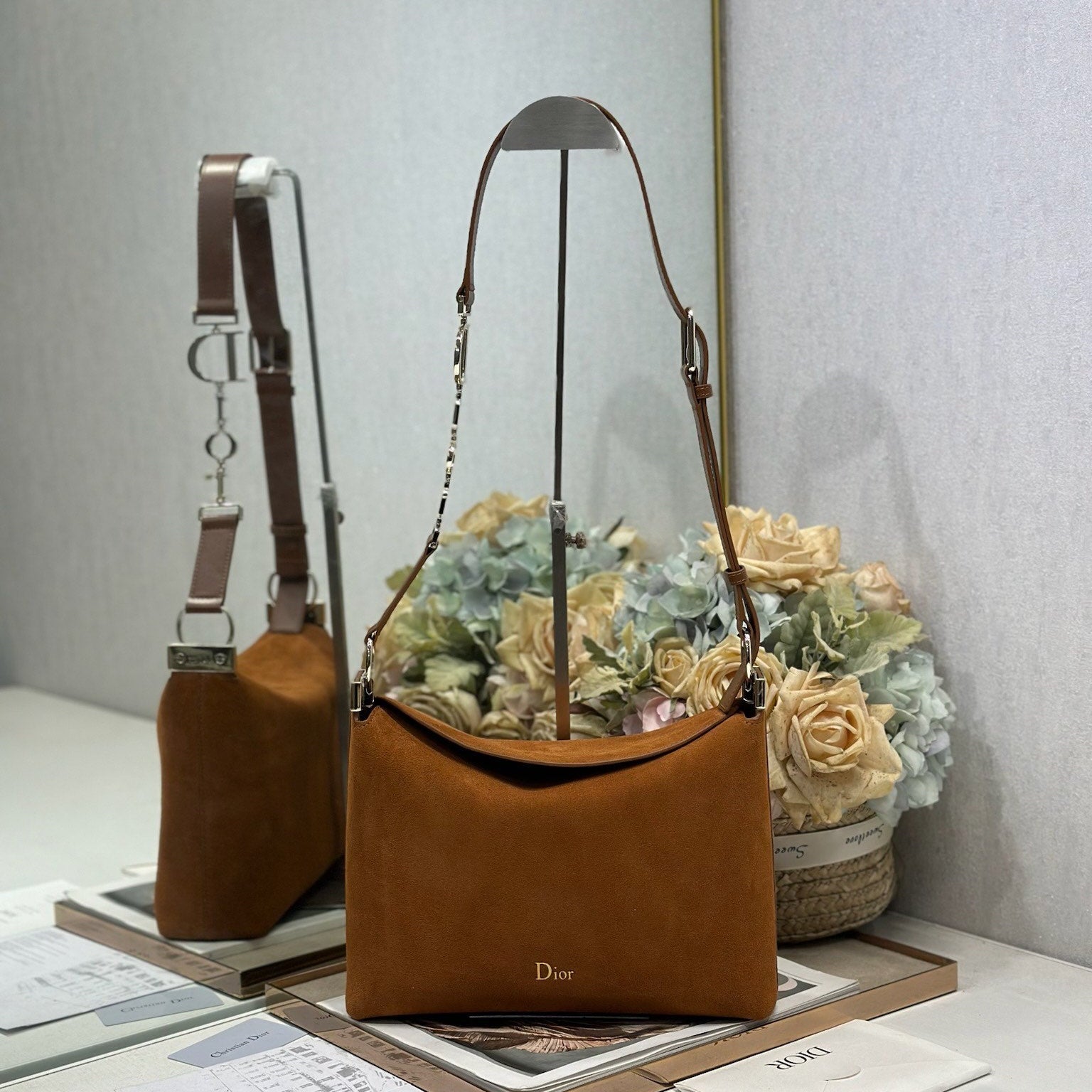 DIOR 26S DIORLY BAG 28 IN BROWN SUEDE