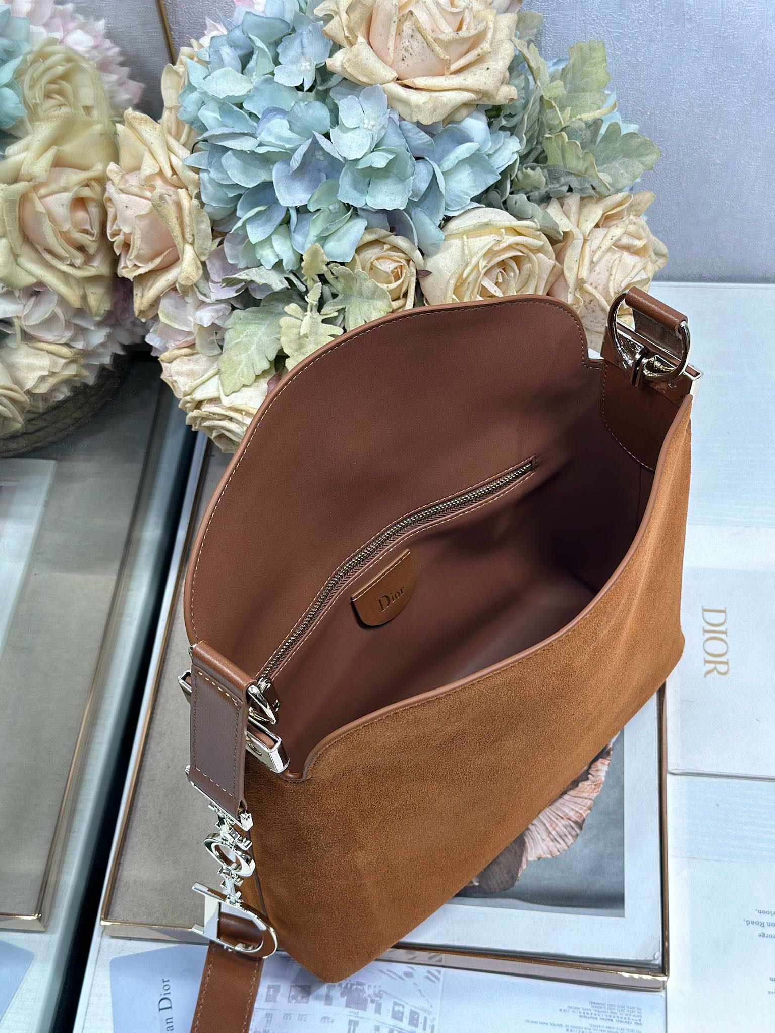 DIOR 26S DIORLY BAG 28 IN BROWN SUEDE