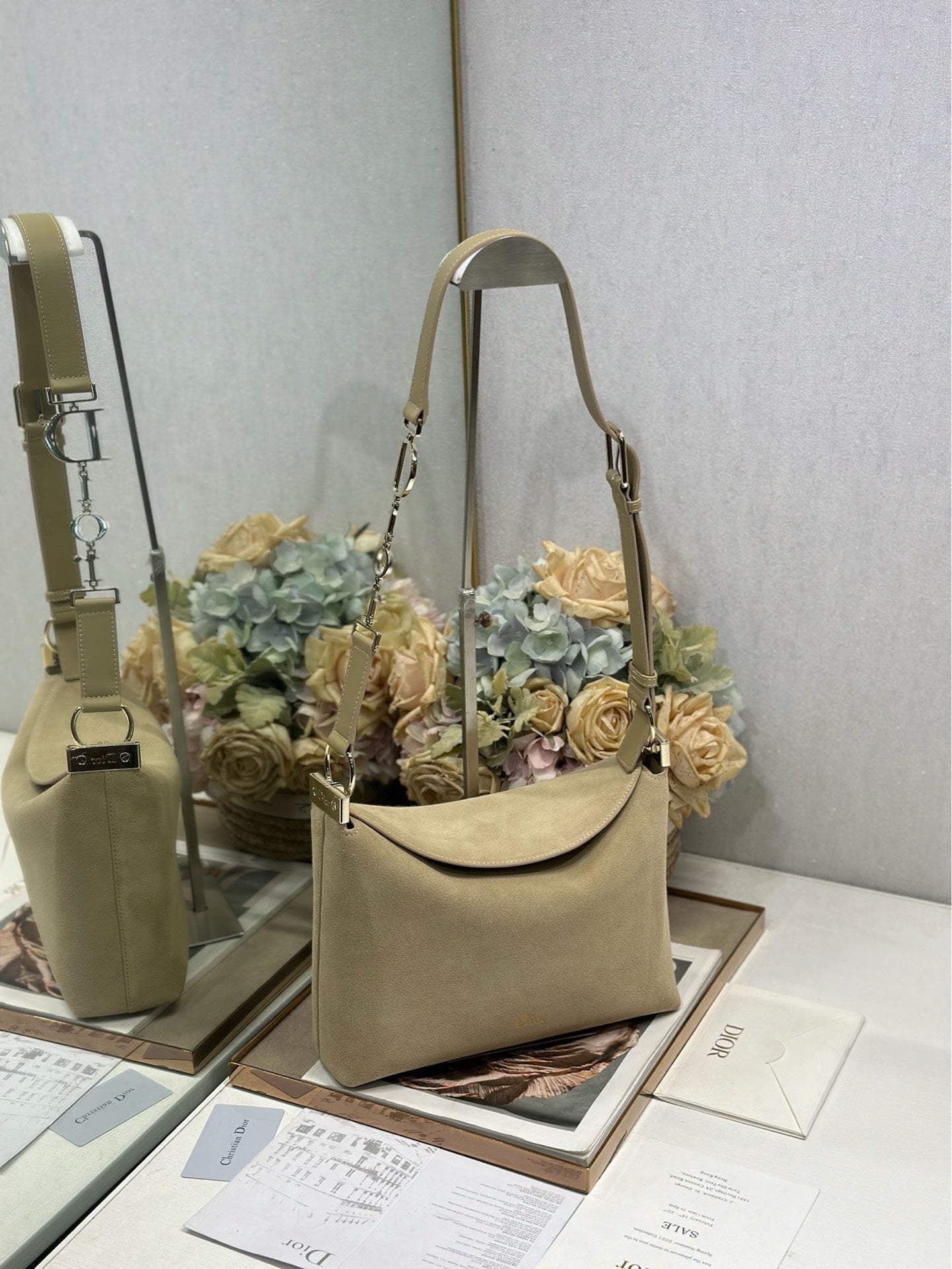 DIOR 26S DIORLY BAG 28 IN BEIGE SUEDE