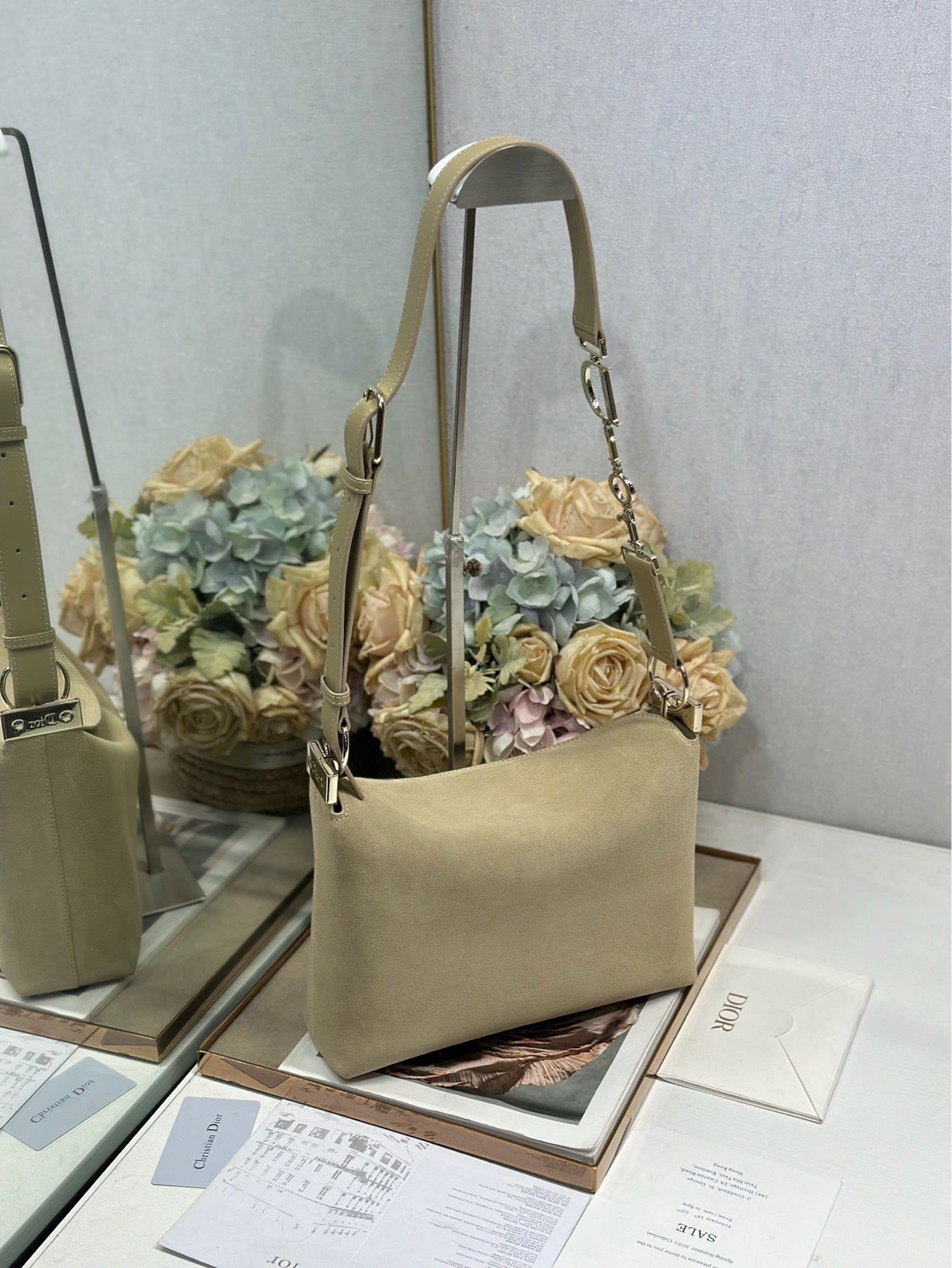 DIOR 26S DIORLY BAG 28 IN BEIGE SUEDE