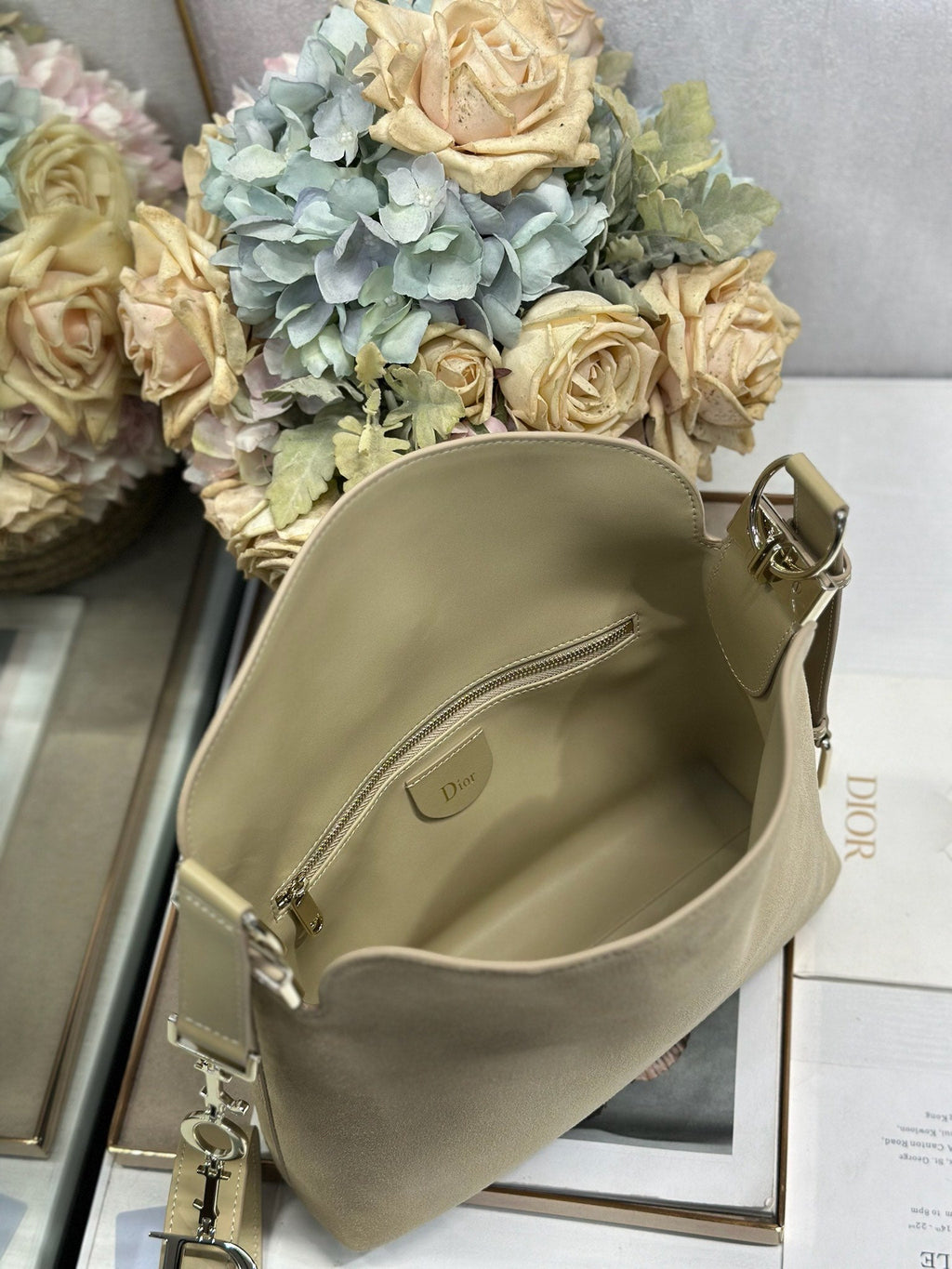 DIOR 26S DIORLY BAG 28 IN BEIGE SUEDE