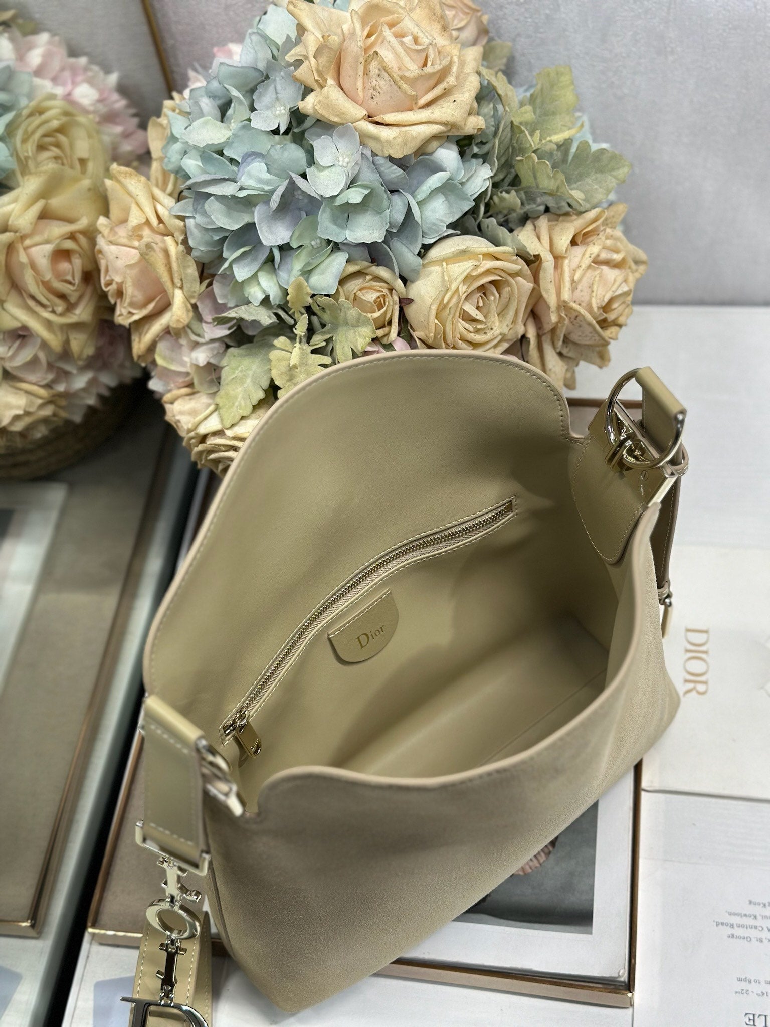 DIOR 26S DIORLY BAG 28 IN BEIGE SUEDE