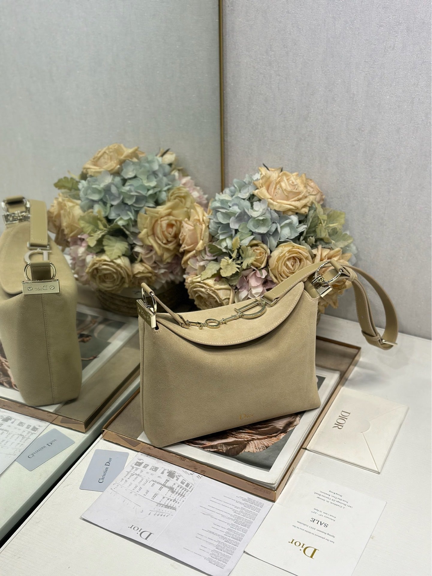 DIOR 26S DIORLY BAG 28 IN BEIGE SUEDE