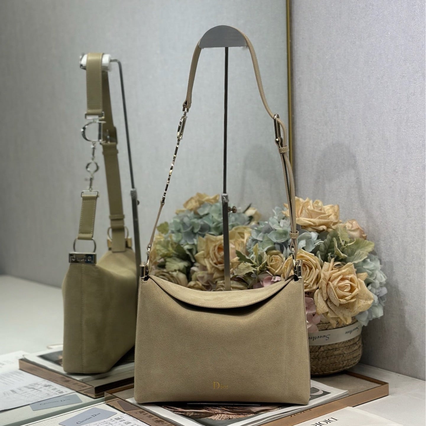 DIOR 26S DIORLY BAG 28 IN BEIGE SUEDE