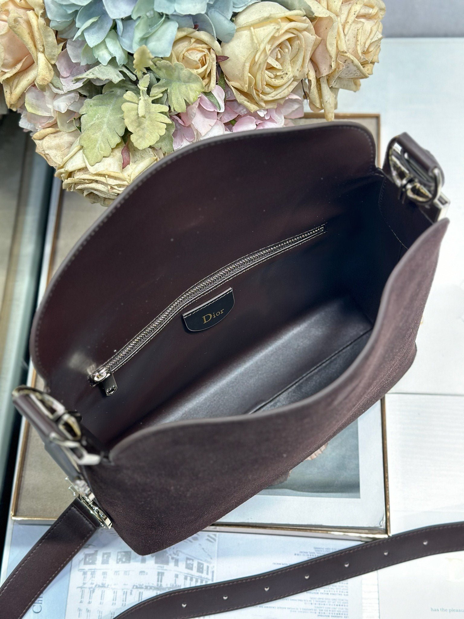 DIOR 26S DIORLY BAG 33 IN DRAK BROWN SUEDE