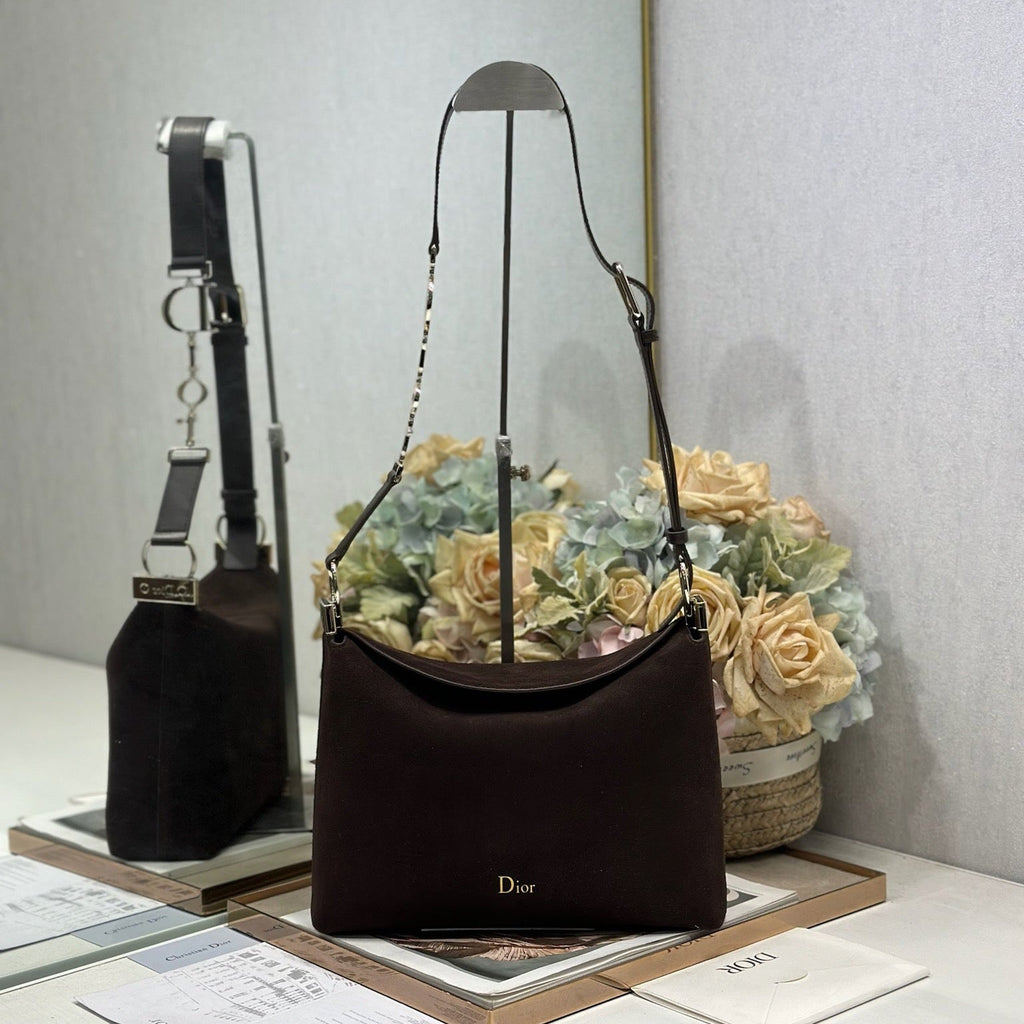 DIOR 26S DIORLY BAG 33 IN DRAK BROWN SUEDE