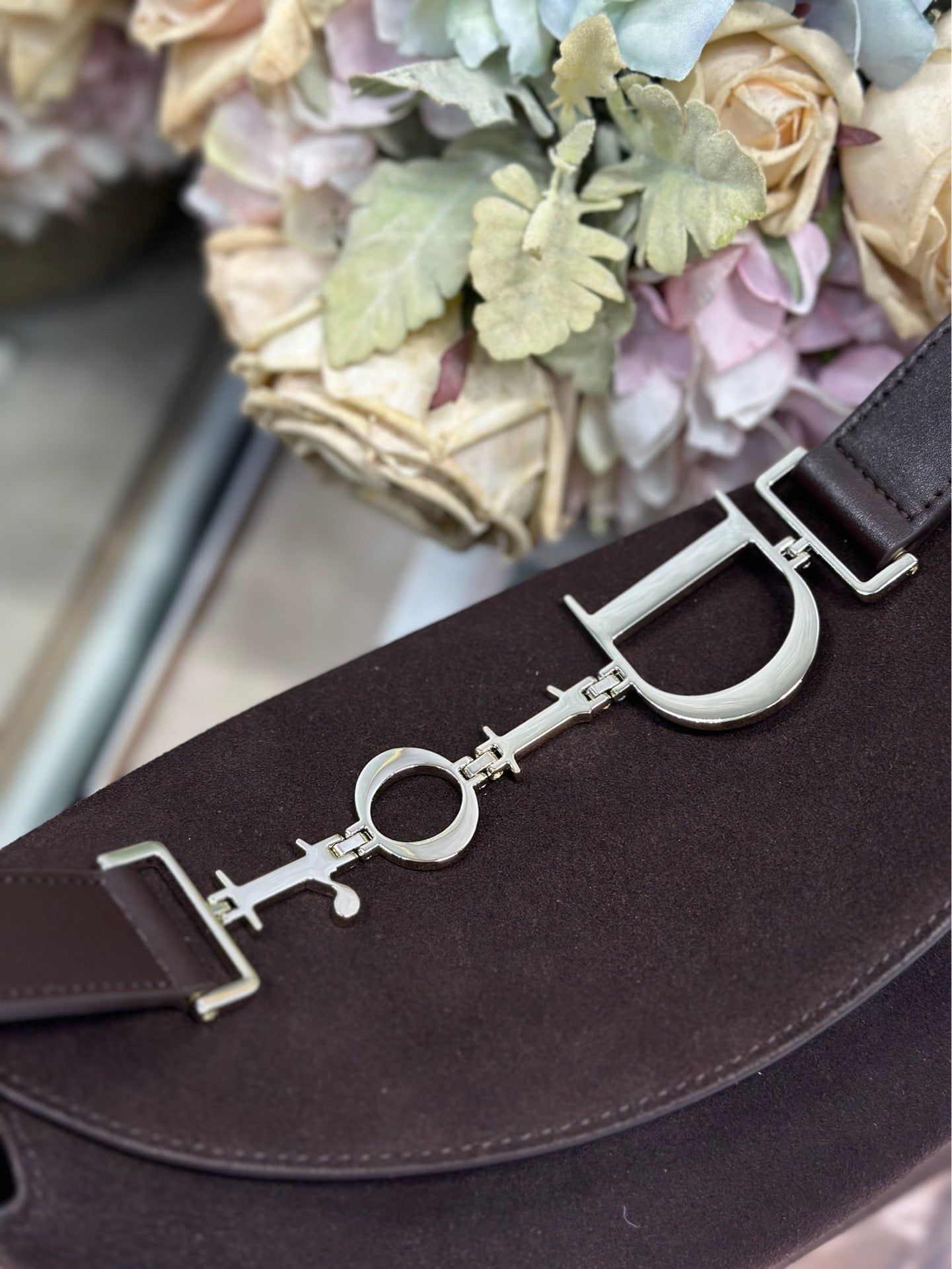 DIOR 26S DIORLY BAG 33 IN DRAK BROWN SUEDE