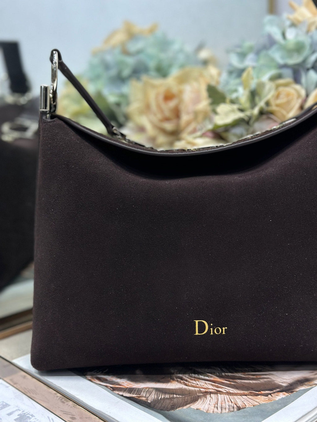 DIOR 26S DIORLY BAG 28 IN DARK BROWN SUEDE