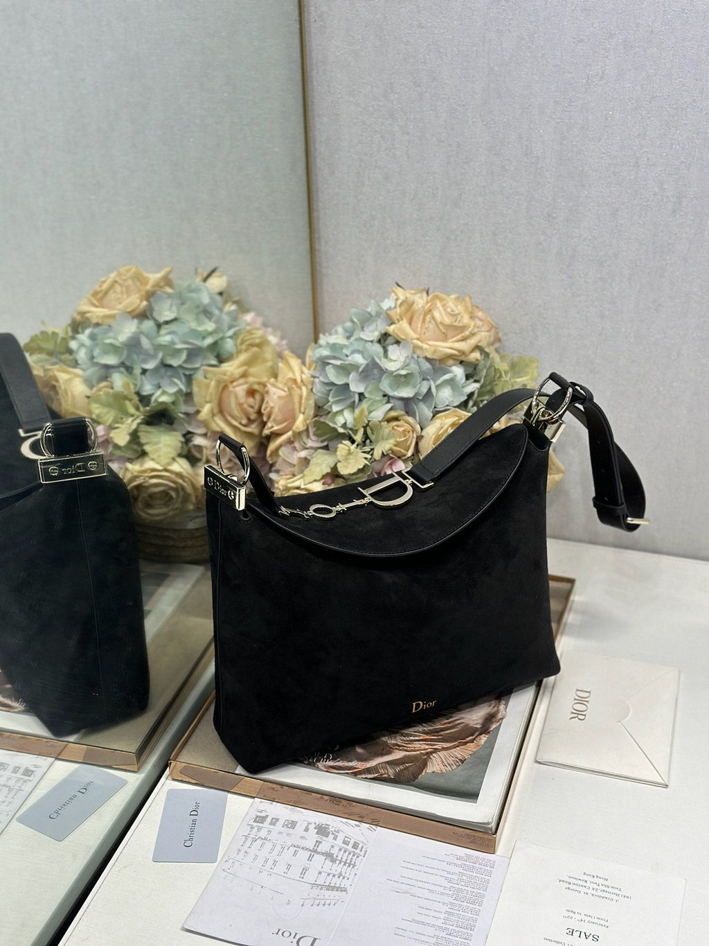 DIOR 26S DIORLY BAG 33 IN BLACK SUEDE