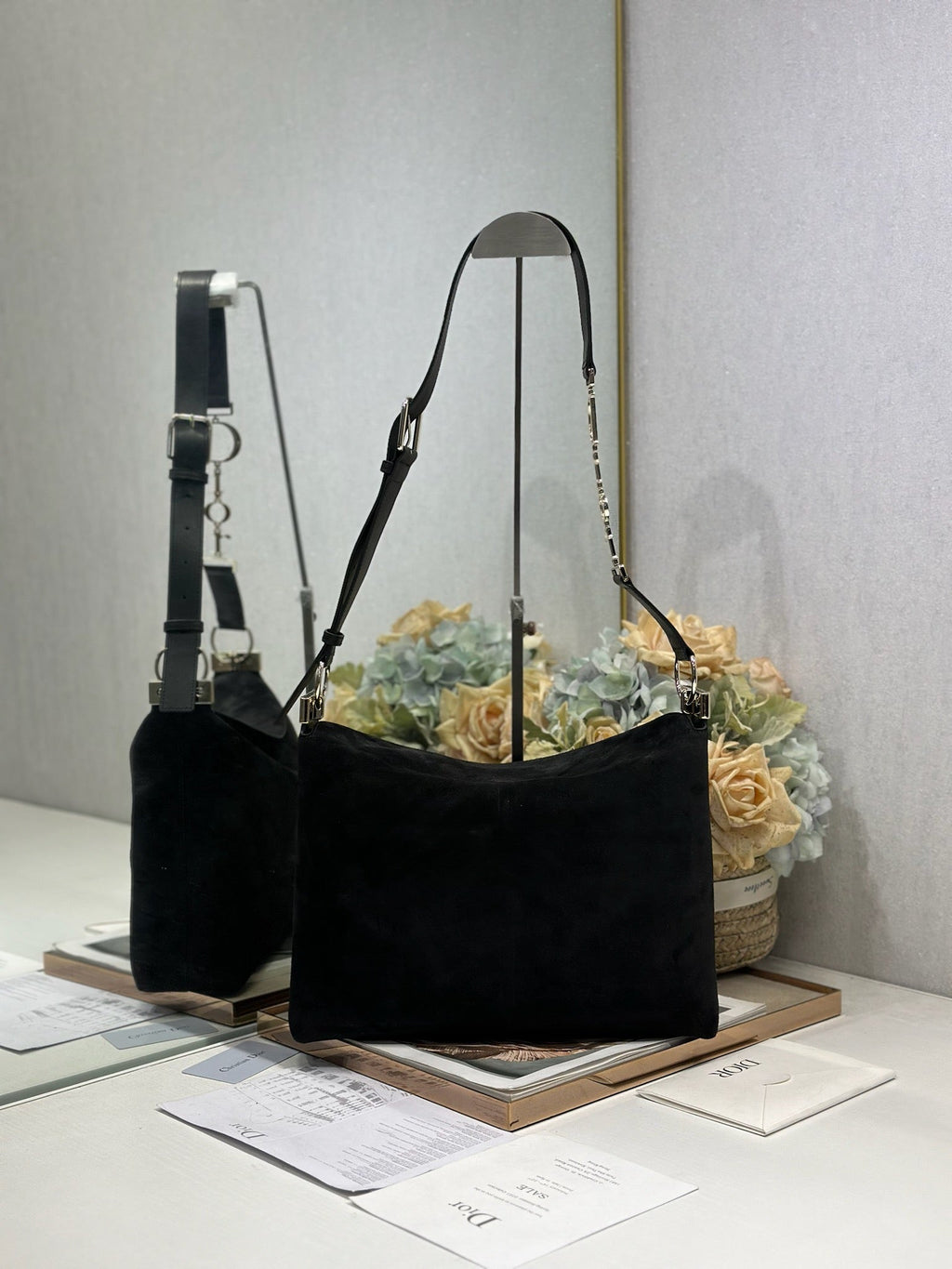DIOR 26S DIORLY BAG 33 IN BLACK SUEDE
