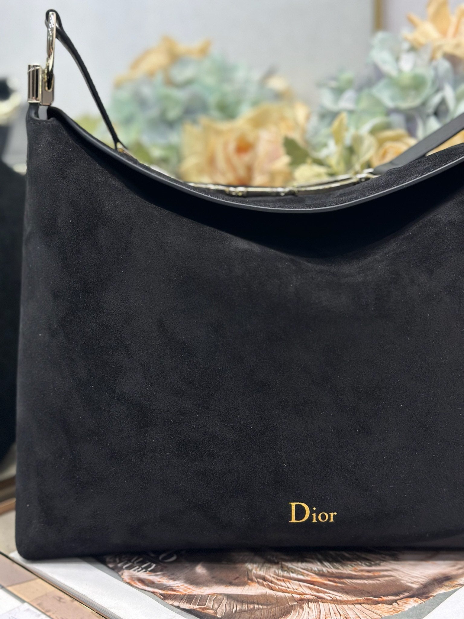 DIOR 26S DIORLY BAG 33 IN BLACK SUEDE
